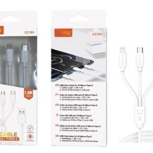 Cable 3 en 1 blanco 3.4A 1.2M Lumiz CC101