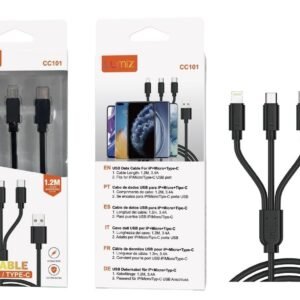 Cable 3 en 1 3.4A 1.2M negro Lumiz CC101
