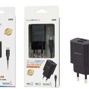 Cargador 2.4A 2USB con cable Type-C negro Lumiz LZ212
