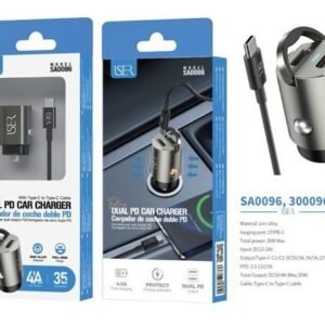Cargador doble C con cable para coche