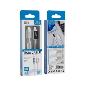 Iser SK1116 cable trenzado de carga rápida con LED PD Type-C to Type-C 60W 3.0A 1M blanco