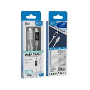 Iser SK1117 cable trenzado de carga rápida con LED PD Type-C to Type-C 100W 5.0A 1M blanco