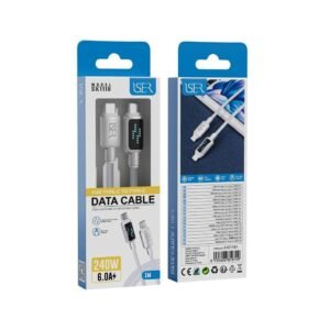 Iser SK1118 cable trenzado de carga rápida con LED PD Type-C to Type-C 240W 6.0A 1M blanco