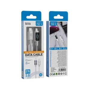 Iser SK1119 cable trenzado de carga rápida con LED PD Type-C to Lightning 27W 3.0A 1M blanco