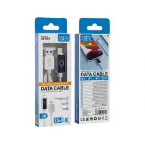 Iser SK1121 cable trenzado de carga rápida con LED Lightning 15W 3.0A 1M blanco