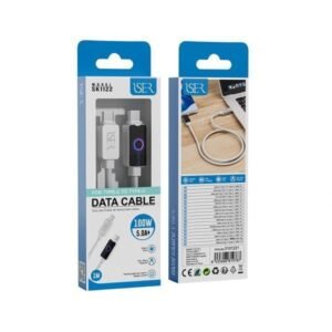 Iser SK1122 cable trenzado de carga rápida con LED PD Type-C to Type-C 100W 5.0A 1M blanco