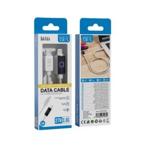 Iser SK1123 cable trenzado de carga rápida con LED PD Type-C to Lightning 27W 3.0A 1M blanco