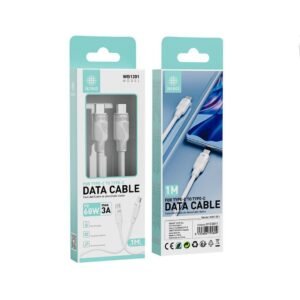 Ikrea WB1391 cable trenzado de carga rápida con LED PD Type-C to Type-C 60W 3A max 1M blanco