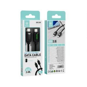 Ikrea WB1398 cable trenzado de carga rápida con LED PD Type-C to Type-C 60W 3A max 1M negro